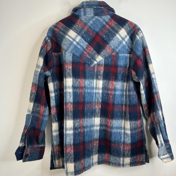 Vintage CPO Jacket Mens Large Blue Red Plaid Wool Blend Lined Shirt Jacket 90s - Picture 5 of 8